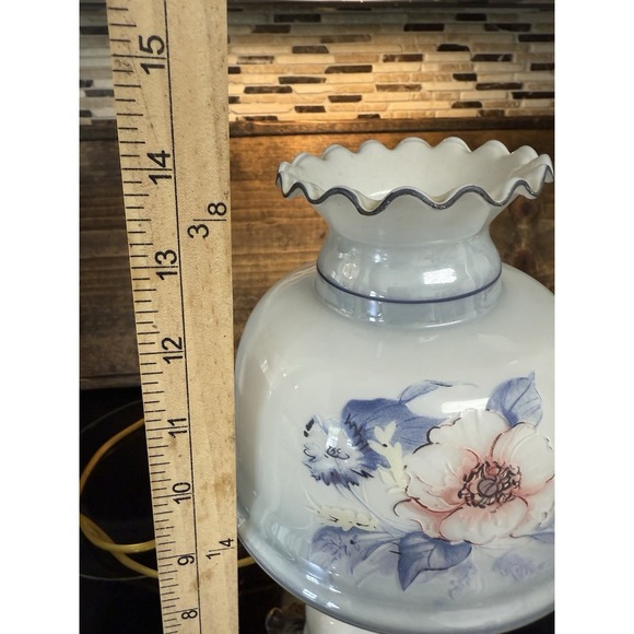 Title: Vintage Floral Glass Hurricane Table Lamp with Brass-Tone Base – Works - Picture 12 of 15